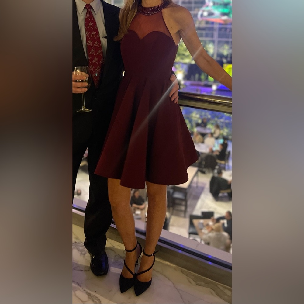 Mac Duggal Burgundy Fit & Flare Dress